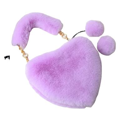 China 2021 Winter Luxury Faux Fur Purse Oxford Waterproof Fabric And Cute Large Capacity Love Handbags Heart Shaped Women Cross - Body Bag for sale