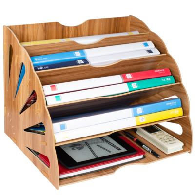 China There are five layers for you to match different folders. Tonsmile Large Wooden Desktop Stationery Folder Organizer Tray Holder Divider for A4 Paper for sale