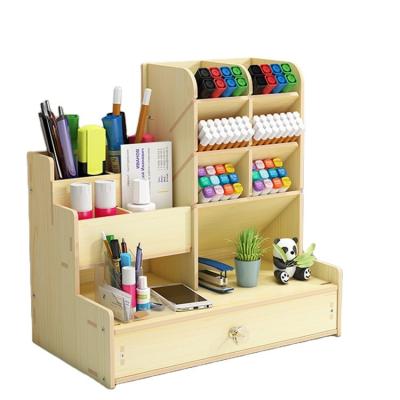 China Tonsmile DIY Wooden Stationery Drawer Desk Organizer Multifunctional and Decreased Pen Holder with Phone Holder for sale