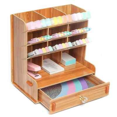 China Total 14 Sections for Storing Kinds Pens Tonsmile Amazon Children's Cherry Large Desk Wood Stationery Store Elastic Pen Holder for sale