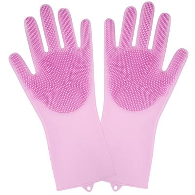 China Wash Dishes Food Grade Silicone Scrubber Magic Household Cleaning Brush Rubber Dishwashing Mitts for sale