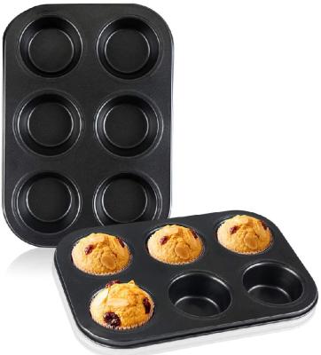 China Sustainable Cake Preparing Tools Carbon Steel Baking Pans Muffins 600*400 Round Mold Cupcake Tray 6 Cavity Non-Stick Bakeware Mini Muffin Pan for sale