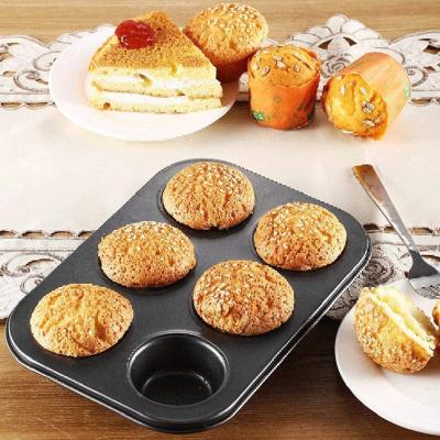 China Sustainable Non-Stick Cup Customize & Bake Premium Cupcake Oven Non Stick Red Tray Molded Rust Stain Holes Muffin Pan With 6 Cups for sale