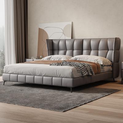 China Modern Modern Luxury Bedroom Furniture Genuine Leather Bed Letto Lit Bett King Size Bed Frame Upholstered Bed Furniture Set Home Hotel for sale