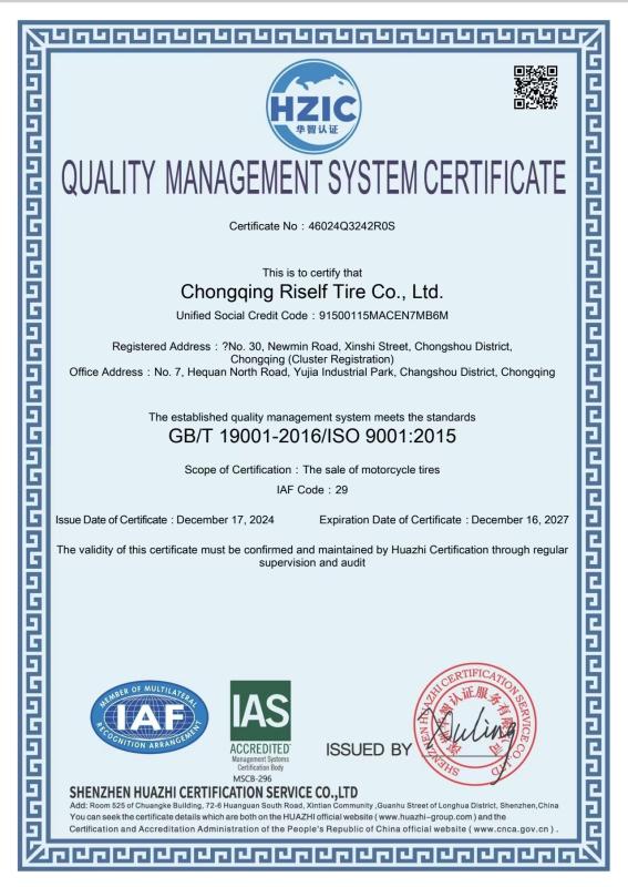 ISO9001 - Chongqing Ruisi Laifu Tire Co., Ltd.