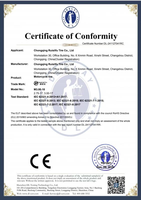 CE - Chongqing Ruisi Laifu Tire Co., Ltd.