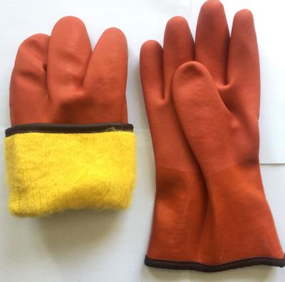 China Anti-Slip PVC Gloves Oil Resistance Finish Sandy Palm With Terry Coating for sale