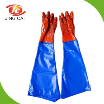 China Waterproof Arm Safety Working Heavy Duty PVC Gloves Long Sleeve PVC Chips On Palm for sale