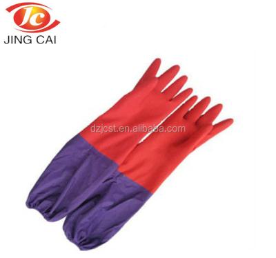 China Waterproof Red Blue Soft PVC Coated Gloves Long Arm Pond Glove for sale