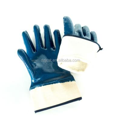 China Safety Work JingCai Cotton Coating Triple Fully Dipped PVC Vinyl Coating Work Gloves Safety Cuff Nitrile Chemical Resistant Gloves for sale