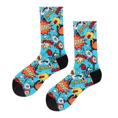 China Breathable Custom High quality Fashion Cotton Heat transfer printing and tie-dyeing Logo men Socks for sale