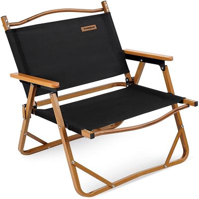 China KingGear Custom Logo Portable Folding Camping Chair Wood Grain Aluminum Frame Chair for sale