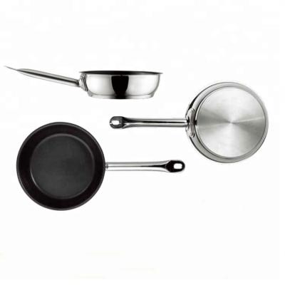 China Best Viable Indian Long Handle Stainless Steel Pot/Pan Set Non Stick Frying Pan Saucepan Stainless Steel Pan With Capsulated Base for sale