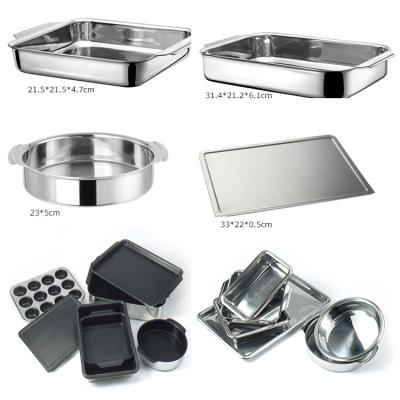 China French size 304 stainless steel bakeware round cake pan /pizza pan /viable assorted loaf /bread roll pan baking tray for sale