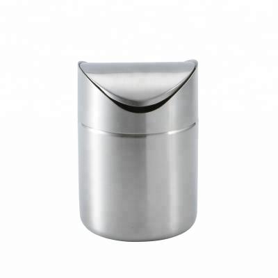 China Small Viable Cylindrical Waste Container Mini Desk Waste Container Stainless Steel Dust Trash Storage Bin Trash Can With Swing Lid for sale