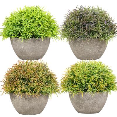 China Pottd Artificial Plastic Faux Home Office Decoration Mini Plants Hot Selling Green Grass in Potted Plants Round Bonsai Mini Tree Grass for Office Table for sale