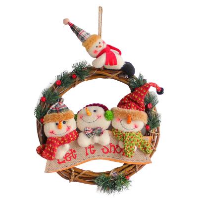 China Chirstmas Decor Christmas Decorations Weave Window Door Hanging Snowman Christmas Handmade Natural Decorative Garland for sale