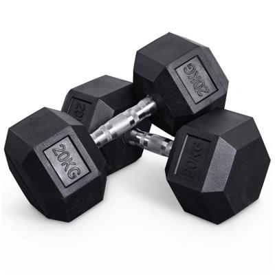 China Durable Commercial Fitness Equipment Gym Dumbbells Rubber Coated Dumbbells Use For Man Solid Cast Rubber Hexagonal Fixed Dumbbells for sale