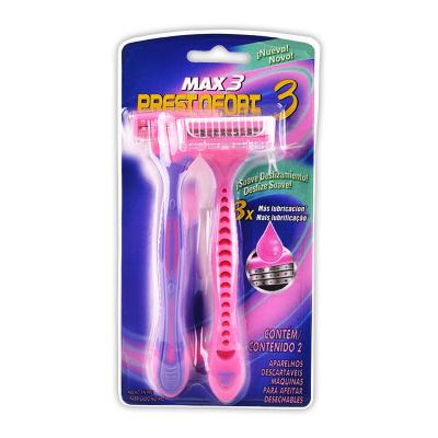 China Popular Women Razor 3 Blade Razor Ladies Razor Triple Blade 2 Pieces Pack for sale