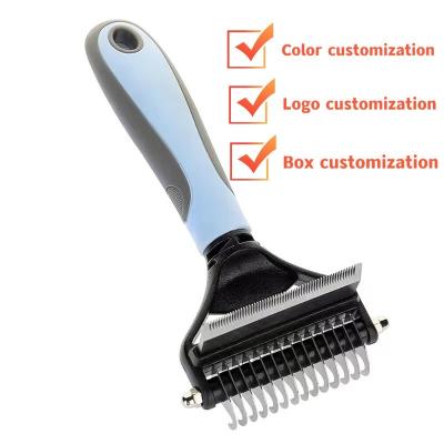 China 2 Viable in 1 Knot Stainless Steel Pet Hair Removal Brush Cat Demating Tools Open Clean Pet Grooming Brush Dog Deshedding Comb Small for sale