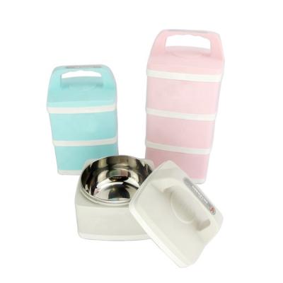 China Square plastic personalized lunch box for adult 304 stainless steel termal insulated tiffin box colored food carrier with handle for sale