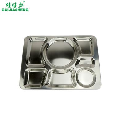 China Rectangular Electrolytic Stainless Steel Fast Food Tray / Restaurant 7 Compartment Lunch tray / School Mess Dinner Plates for sale