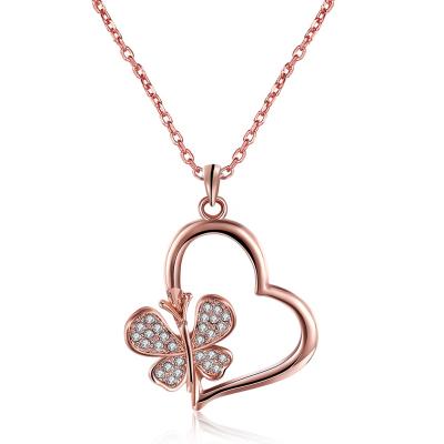 China TRENDY Necklace 2021 Fashion CZ Heart Charm Necklace Sterling Silver 925 Butterfly Jewelry for sale