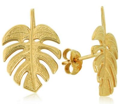 China BOHEMIA Customized 14kt Gold Plated Polynesian Hawaiian Monstera Leaf Stud Earring for sale