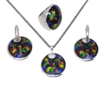 China Environmental Friendly Colorful Leather Women Jewelry Set , Custom Coin Shape Dark Enamel Ring , Necklace , Earring for sale