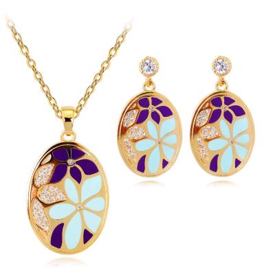 China Custom Environmental Friendly Gold Plated Colorful CZ Enamel Necklace And Earring Jewelry Set For Women for sale