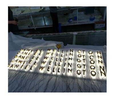 China Buildings Metal Back Sign Acrylic Lighting Gold Letter Light Customized Metal Back Material Gold Sign Led Letter for sale