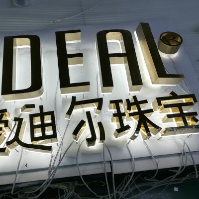 China Buildings Jewelry Store Metal Back Sign Letter Acrylic Lighting Gold Light Customized Metal Back Material Gold Sign Led Letter for sale