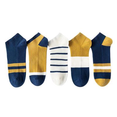 China Antibacterial Mens Cotton Boat Socks Spring And Summer Breathable Striped Socks Wholesale for sale