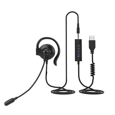 China Universal In-Ear Desktop Wired Headset With Microphone USB + 3.5mm Audio Jack Noise Canceling Single Ear Port Headset for sale