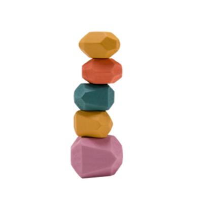 China Educational Toy Wooden Building Block Colored Stone Creative Educational Toys Nordic Style Baby Kid Toys Stacking Game Rainbow Stone Wooden Toy for sale