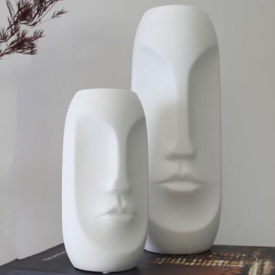 China Illustration Drawing Light Warm Decoration Frosted Flower Vase Human Face White Unique Ceramic Morandi Vase Modern Vase for sale