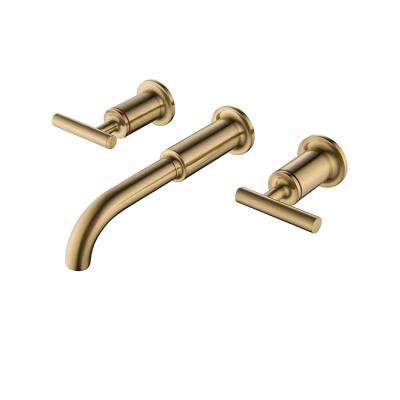 China Gold cheap custom hot and cold faucet modern hot sale modern single hole wall mount double brushed handle for sale