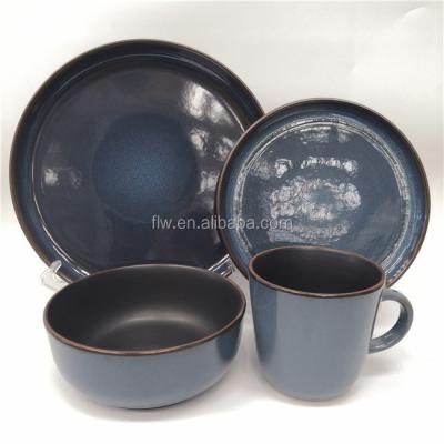 China Wholesale Viable New Design Viable Design Shiny Reactive Color Glazed Hotel Restaurant 16 Pcs Stoneware Ceramic Dinnerware Set for sale