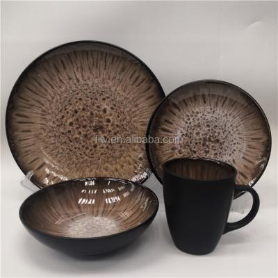 China Viable Directly Factory 16pcs Color Stoneware Glaze Reactive Dish Dinnerware Ceramic Dinnerware Sets for sale