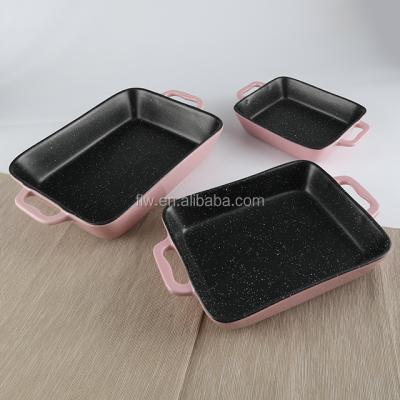 China Viable Wholesale Ceramic Baking Dish With Handle For Oven Microwave Cake Casserole Kitchen Bakeware Tray Set for sale