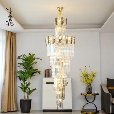 China K9 Modern Light Luxury Modern Gold Crystal Villa Rotating Staircase Chandelier for sale