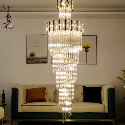 China Duplex Villa Hollow Hotel Lobby Banquet Modern Golden Traditional Hall Can Customize Yellow Crystal Rotary Staircase K9 Chandelier for sale