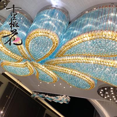 China Blue Banquet Hall Modern Countryside Rose Flower Glass Shades Light Restaurant Hotel Chandelier for sale