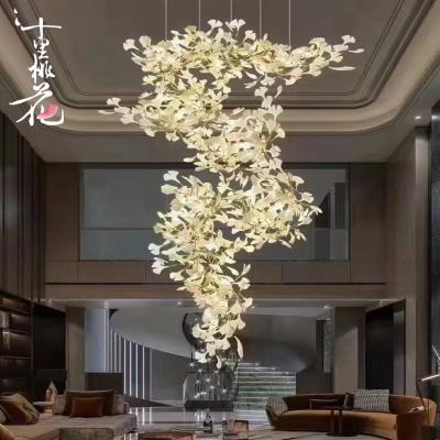 China Modern High Quality Material All Art Copper Plastic Ceramic Creativity Combination Leaf Gingko Fork Tree Customizable Chandelier for sale