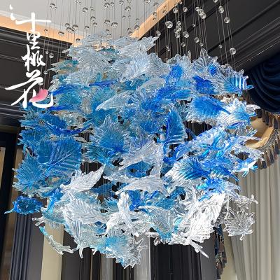 China Modern Design Modern Blue Maple Leaf Luxury Glass Chandelier for sale