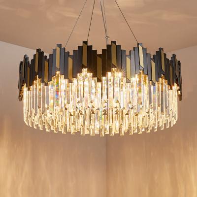 China Contemporary Crystal and Modern Brass Tube Chandelier Metal Round Pendant Light Art Deco Hanging Light Modern Design Chandelier Light for sale