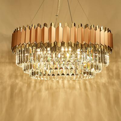 China Modern Crystal Chandelier Lighting Led Pendant Light Fixture With Stainless Steel Shade Island Chandeliers Ceiling Dining Room for sale