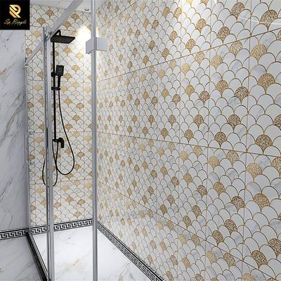 China Europe Springletile Bathroom Luxury Gold Fish Scale Wall Decorative Waterjet Marble Ceramic Tile For Hotel for sale