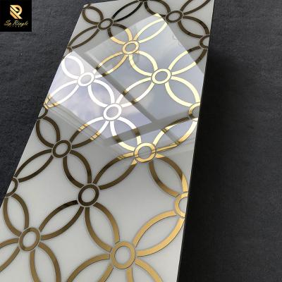 China Good quality minimalist style 300*600 white with gold plated pattern waterjet polished ceramic wall tile for bathroom for sale