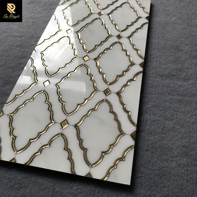 China Springletile Modern Non Slip Patterned Decorative Design Polished Concave Gold White Ceramic Tile for sale